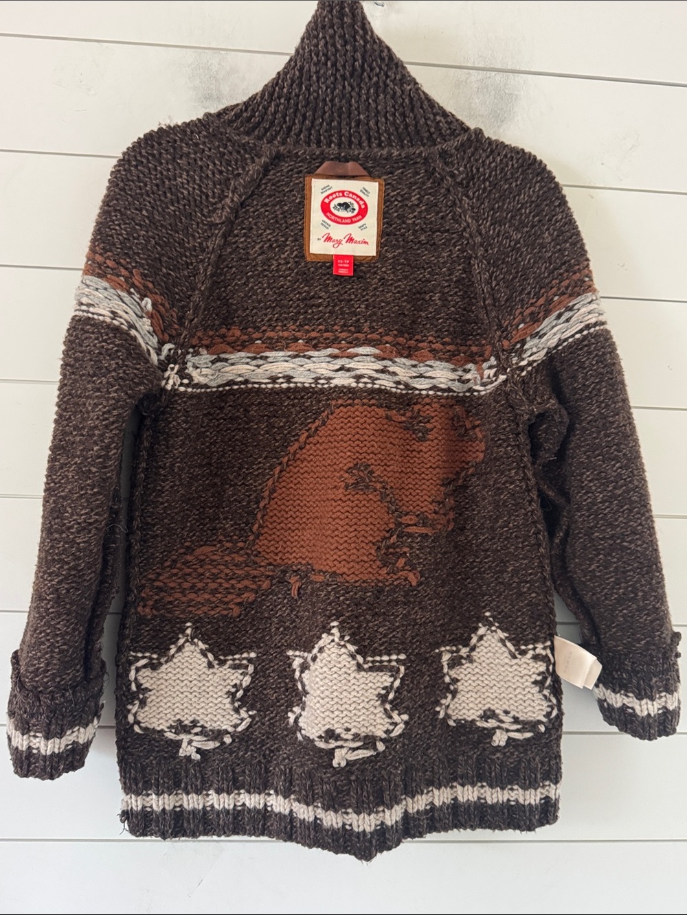 Mary Maxim Roots Colab Size XS ( Generous) Hand Knit Beaver Cardigan Full Zip - Picture 6 of 17